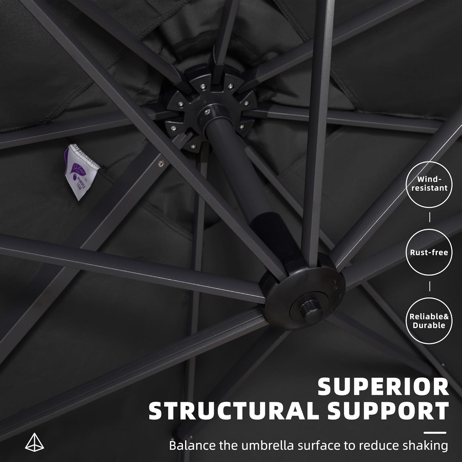 PURPLE LEAF 10 Feet Patio Umbrella Outdoor Cantilever Square Umbrella Aluminum Offset Umbrella with 360-degree Rotation for Garden Deck Pool Patio Black