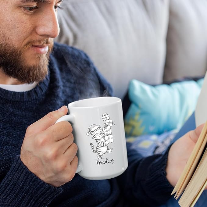 Tiger White Coffee Mug 11 15 Oz, Customized Name Tiger Accent Mug Gift for Brother Sister Besties Friends, Personalized Tigers Teacup, Unique Tigers Animal Coffee Cup Gift for Birthday Thanksgiving