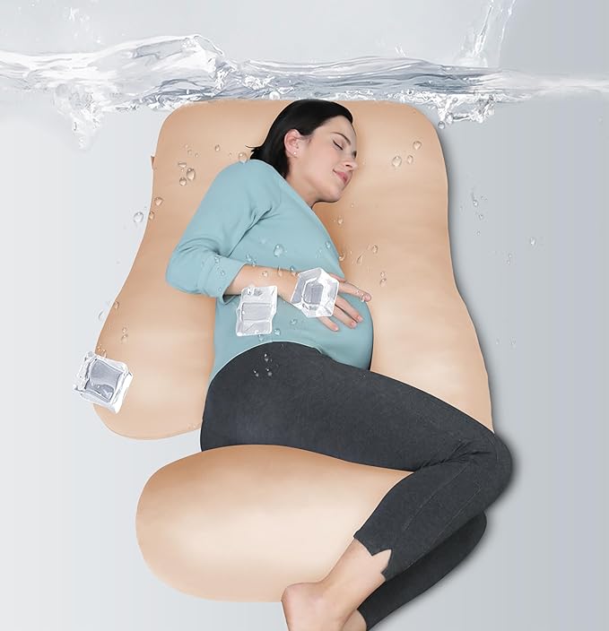 MOON PARK Pregnancy Pillows for Sleeping - U Shaped Full Body Maternity Pillow with Removable Cover - Support for Back, Legs, Belly, HIPS - 57 Inch - Brown - Cooling Cover