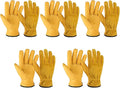 OZERO 5Pair Leather Work Gloves Cowhide Garden Glove for Wood Cutting/Yard Gold,Large