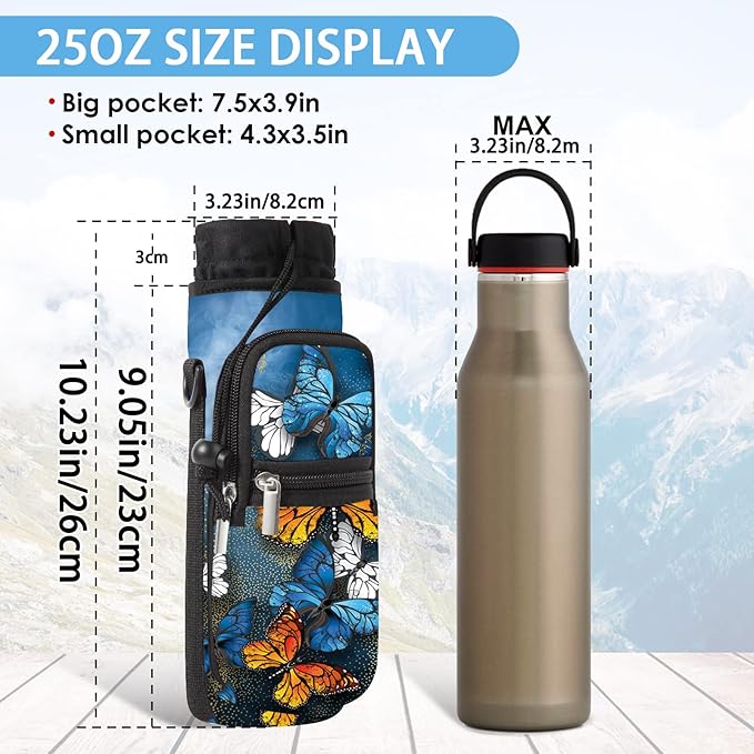 25/32/40/64oz Water Bottle Bag Holder Carrier-Insulated Crossbody Sling Case Sleeve with Strap & Pockets for Men Women Gym Cycling Travel Walking Hiking Camping