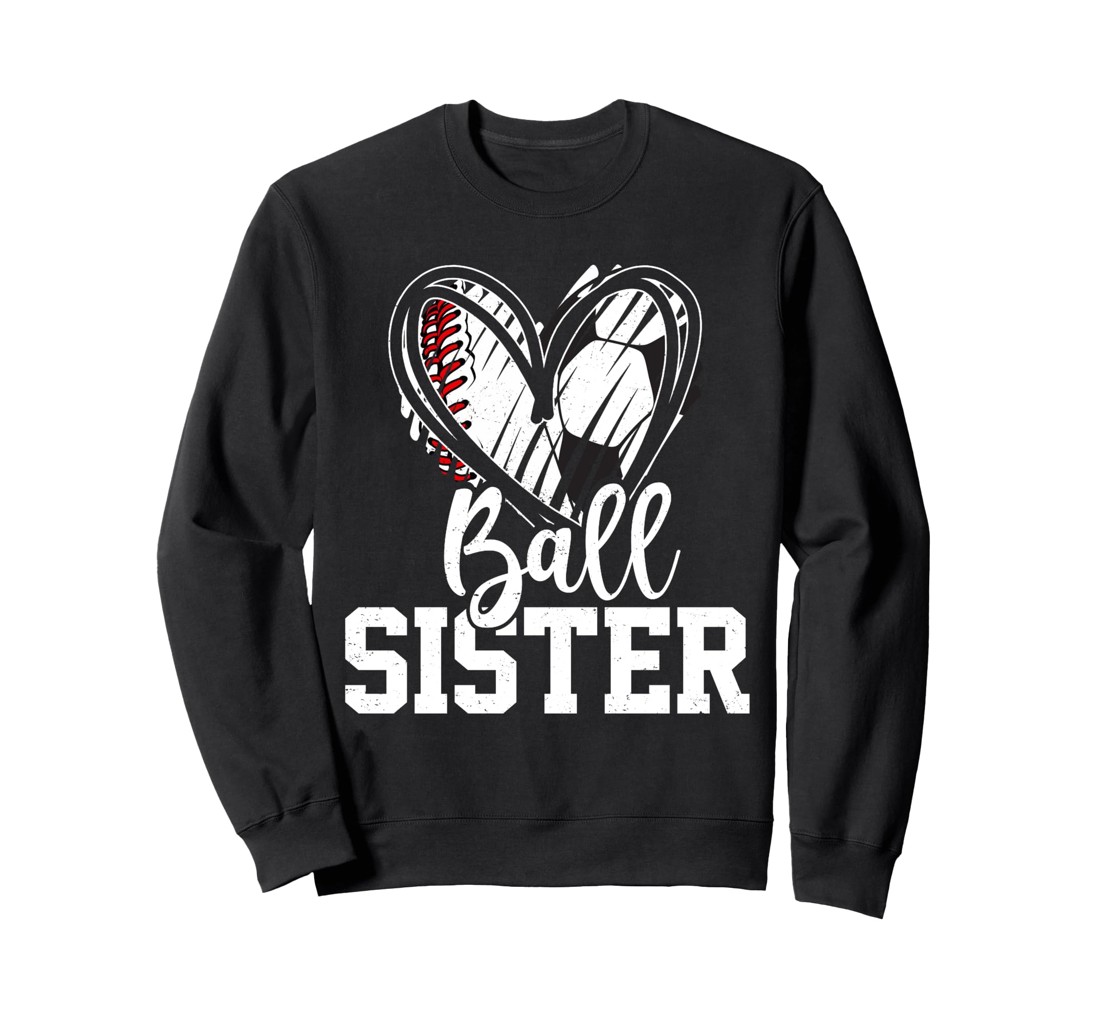 Ball Sister Heart Baseball Soccer Sweatshirt - Minimalist Print for Adults