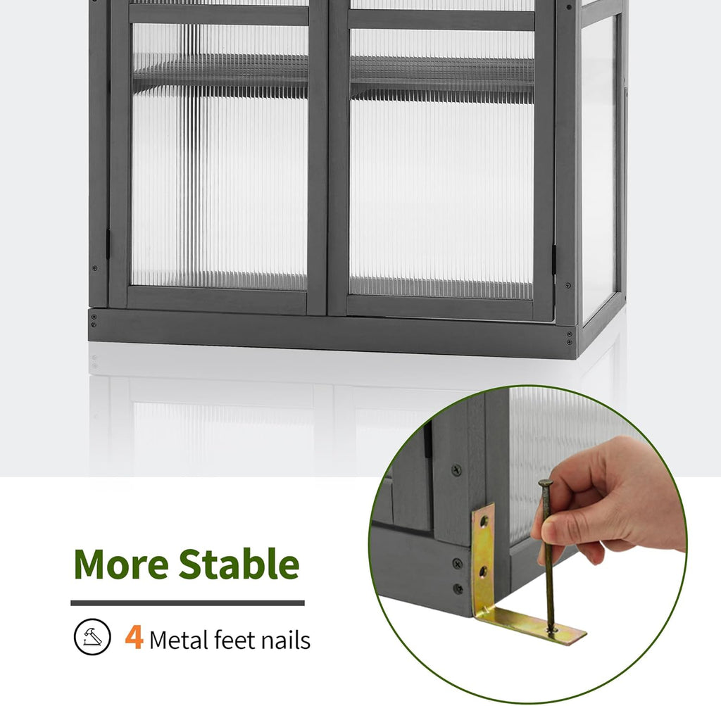 MCombo Wooden Cold Frame Greenhouse, Raised Flower Planter Shelf Protection for Outdoor Indoor Use, 0760 (Dark Grey)