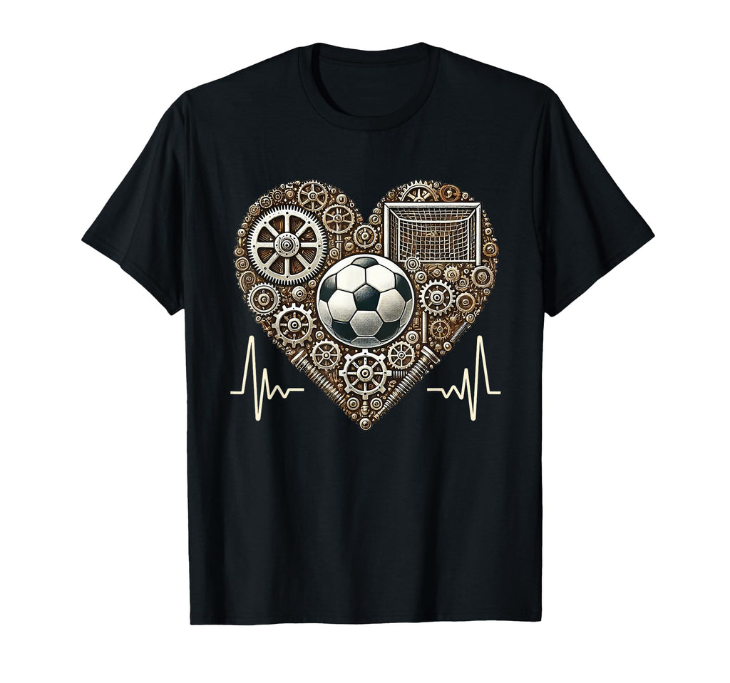 Soccer Heartbeat Steampunk Football Player T-Shirt - Novelty Apparel Unisex