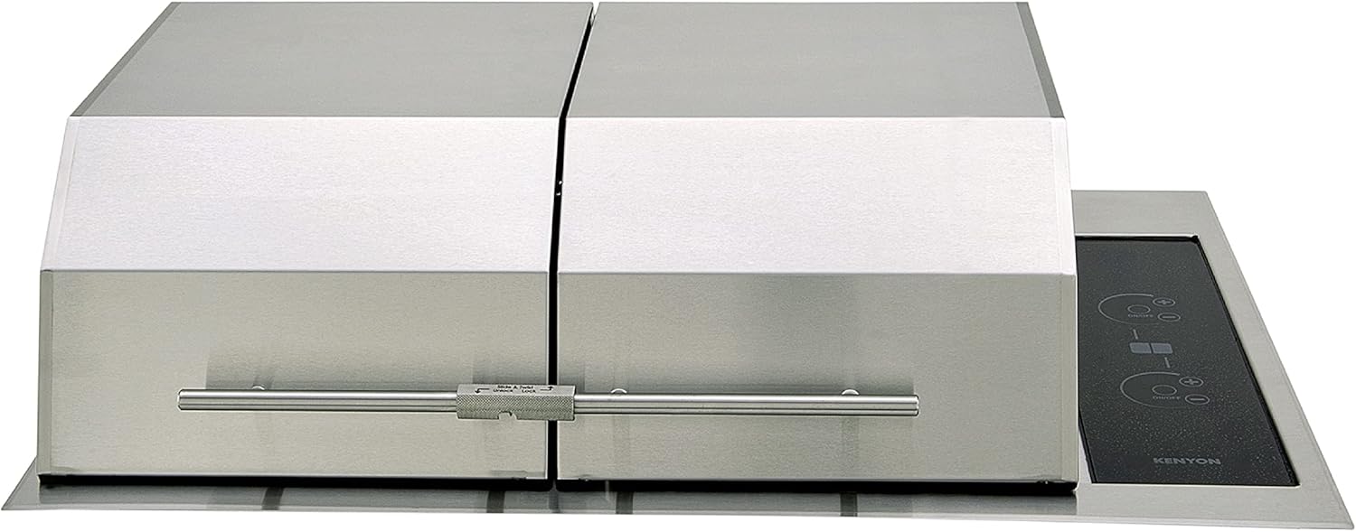Kenyon Texan Built-In Electric Grill for Stone Counter, Standard Lite-Touch, Stainless Steel Grill with Split Lid for Indoor and Outdoor Use, 2 Burners, Quick Heat Up, Dishwasher Safe Grate, 240V