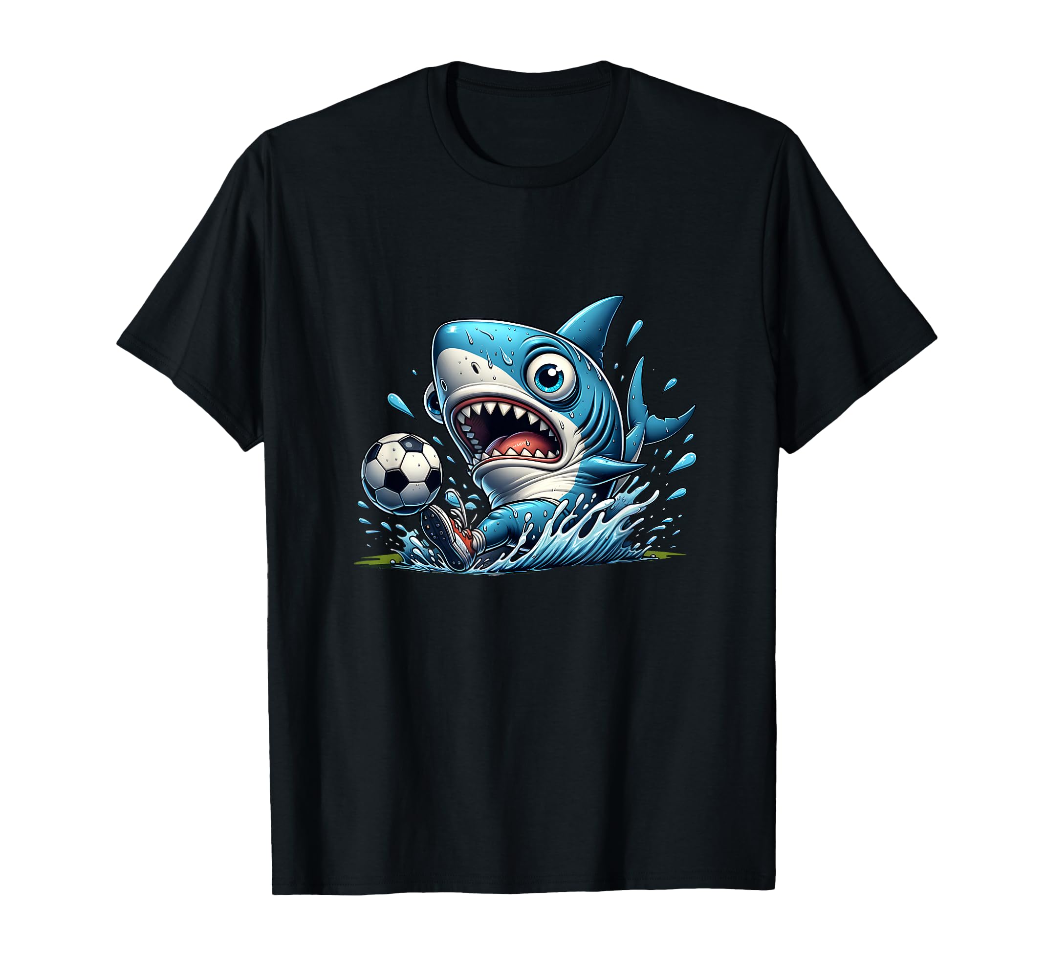 Soccer Shark Cartoon Football T-Shirt - Fun Novelty Design Men Women
