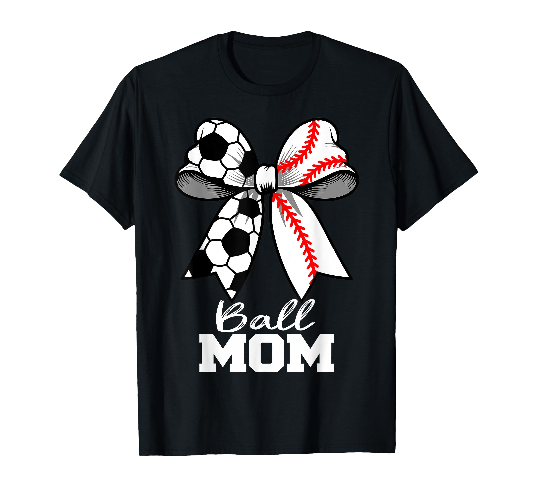 Ball Mom Soccer Baseball Mom Coquette Bow T-Shirt - Unique Graphic Unisex