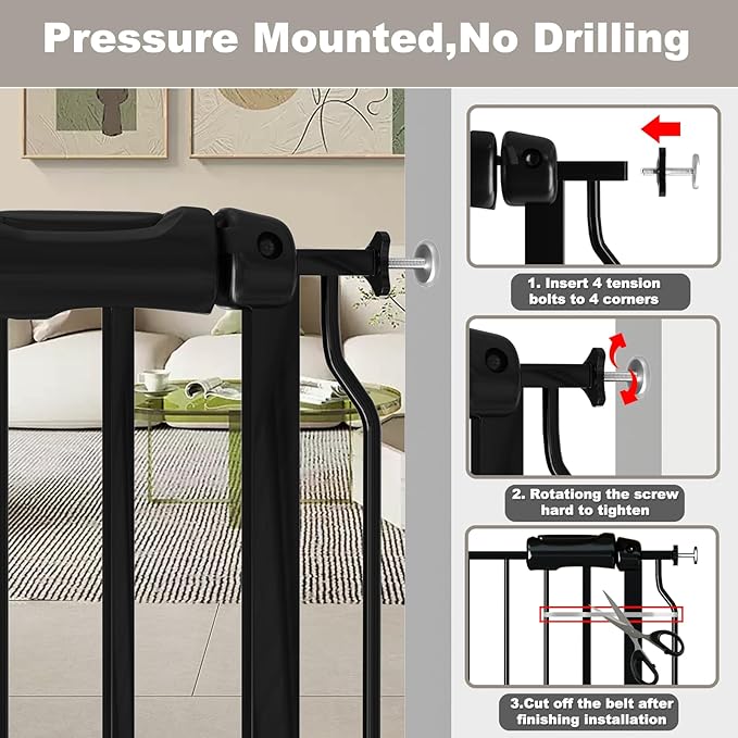 Fairy Baby Extra Wide Baby Gate 85.8-90.5 Inch Wide, Walk Through Pressure Mounted No Drill, Long and Large Tension Gate for Pet and Kids