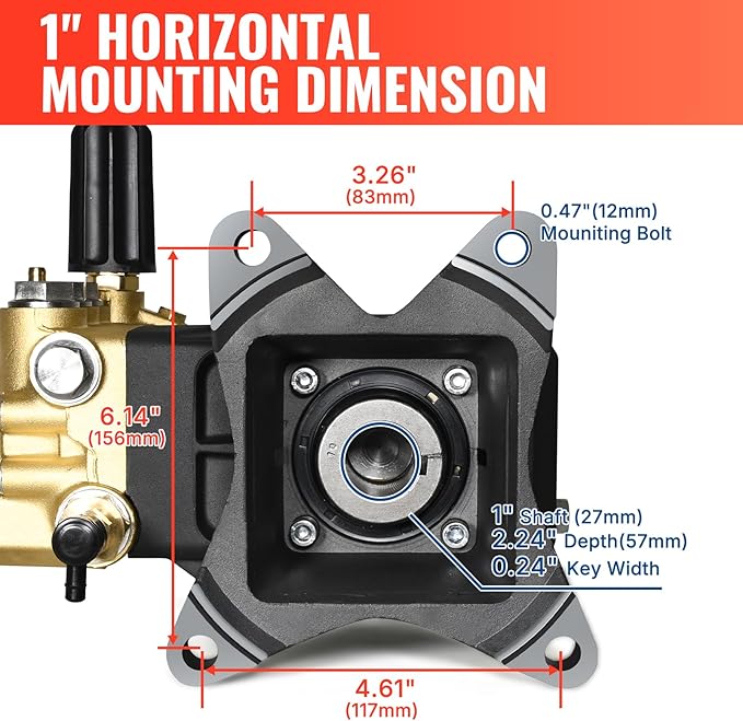 YAMATIC Horizontal Triplex Plunger Pressure Washer Pump 1" Shaft 4000 PSI 3.8 GPM, Replacement for Simpson AAA 90034, 90039,90038, Honda GX340, GX390, GX270 for Industrial Gas Powered Washers