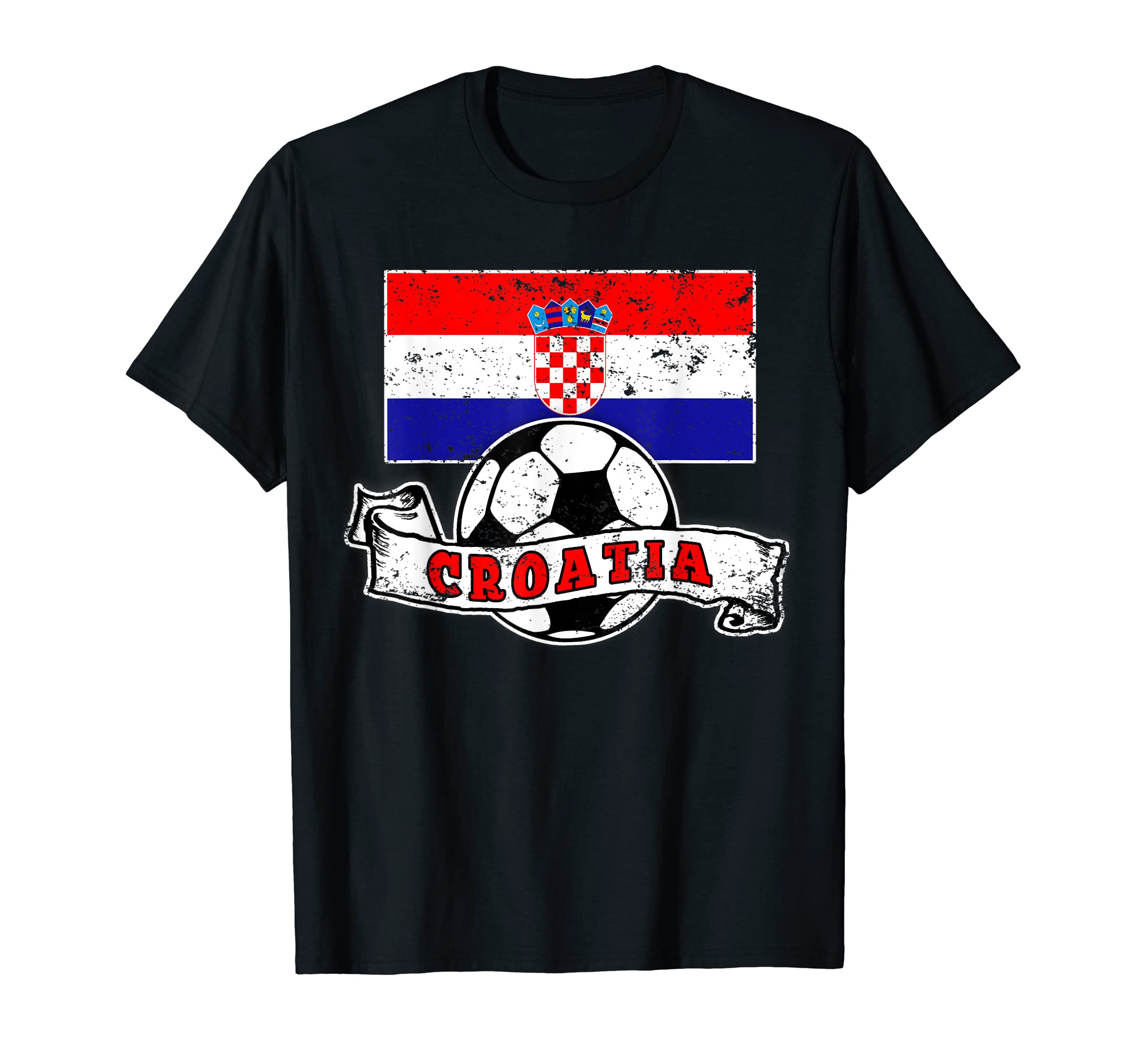 Croatia Soccer Ball And Flag Distressed T-Shirt - Graphic Print Men Women