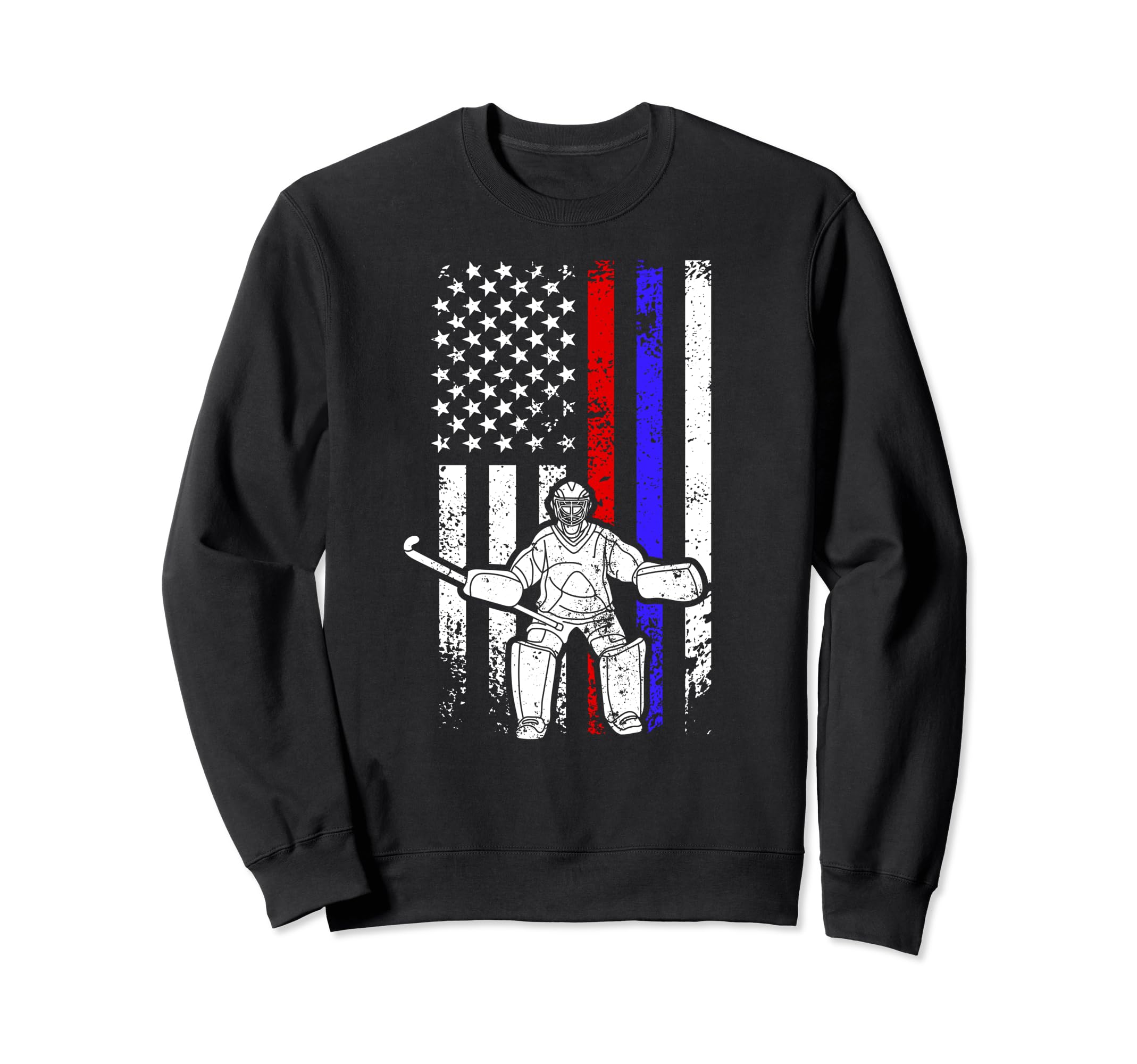 Ice Hockey Goalkeeper Us Flag Sweatshirt - Casual Everyday Wear for Adults