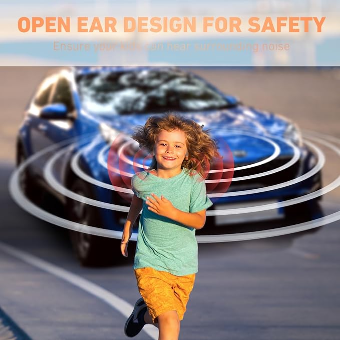 Kids Headphones, Bluetooth 5.2 Air Conduction Open Ear Headphones, 85dB Volume Limiting, Stereo Sound with Mic, IPX5 Waterproof, 20H Playtime, Perfect for School and Outdoor Activities-White