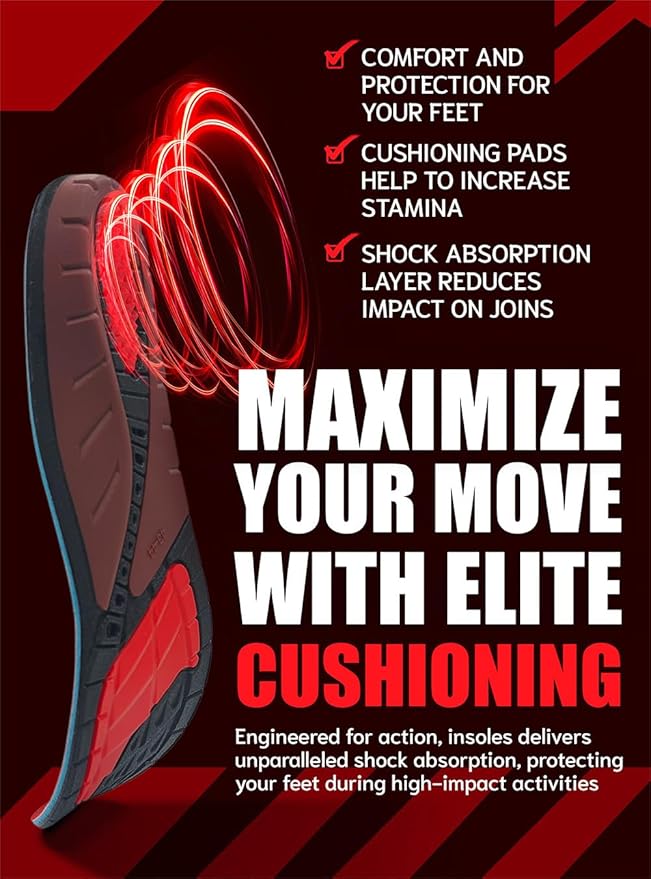 Flex Fit Sport Insoles - Medium Arch Support Inserts - Running Insoles for Sneackers - Shoe Inserts for Men and Women (Red, XS)
