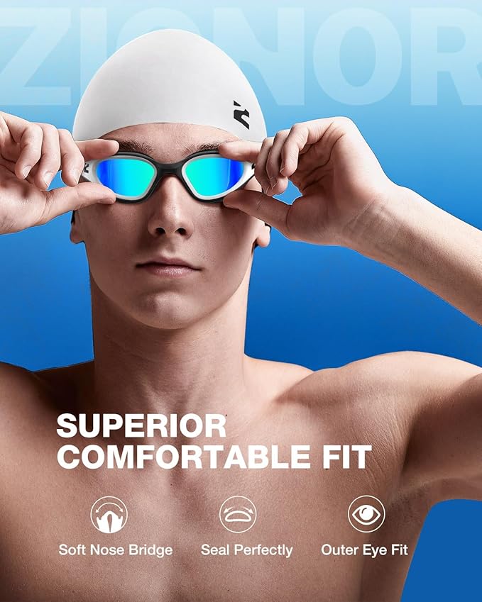 ZIONOR G1 Lite Swim Goggles with Swim Cap Comfortable Anti-fog Swimming Goggles Cap Set for Adult Men Women