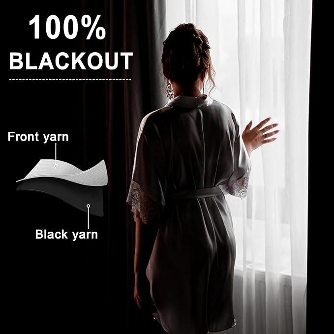 XWZO Complete Blackout Window Curtain Panels with Tiebacks- Rod Pocket Noise Reduction and Light Blocking Curtains with Black Liner for Studio, Basement Room, Grey, W42 x L45, Set of 2
