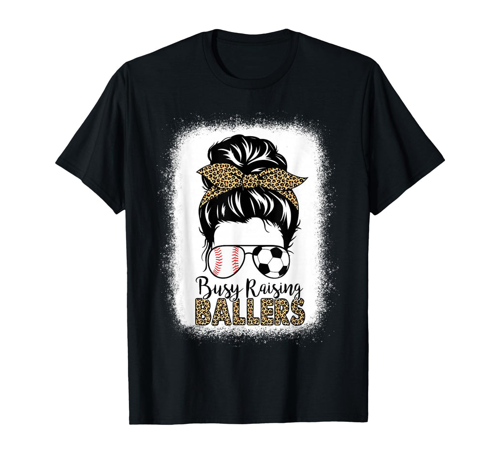 Baseball Soccer Mom Messy Bun Leopard T-Shirt - Novelty Apparel for Adults