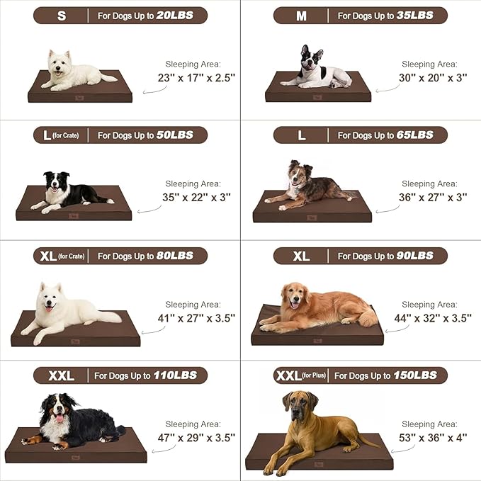 Outdoor Large Dog Bed, Waterproof Dog Bed for Large Dogs, Egg Crate Foam Pet Bed with Removable Washable Oxford Cooling Cover, Brown
