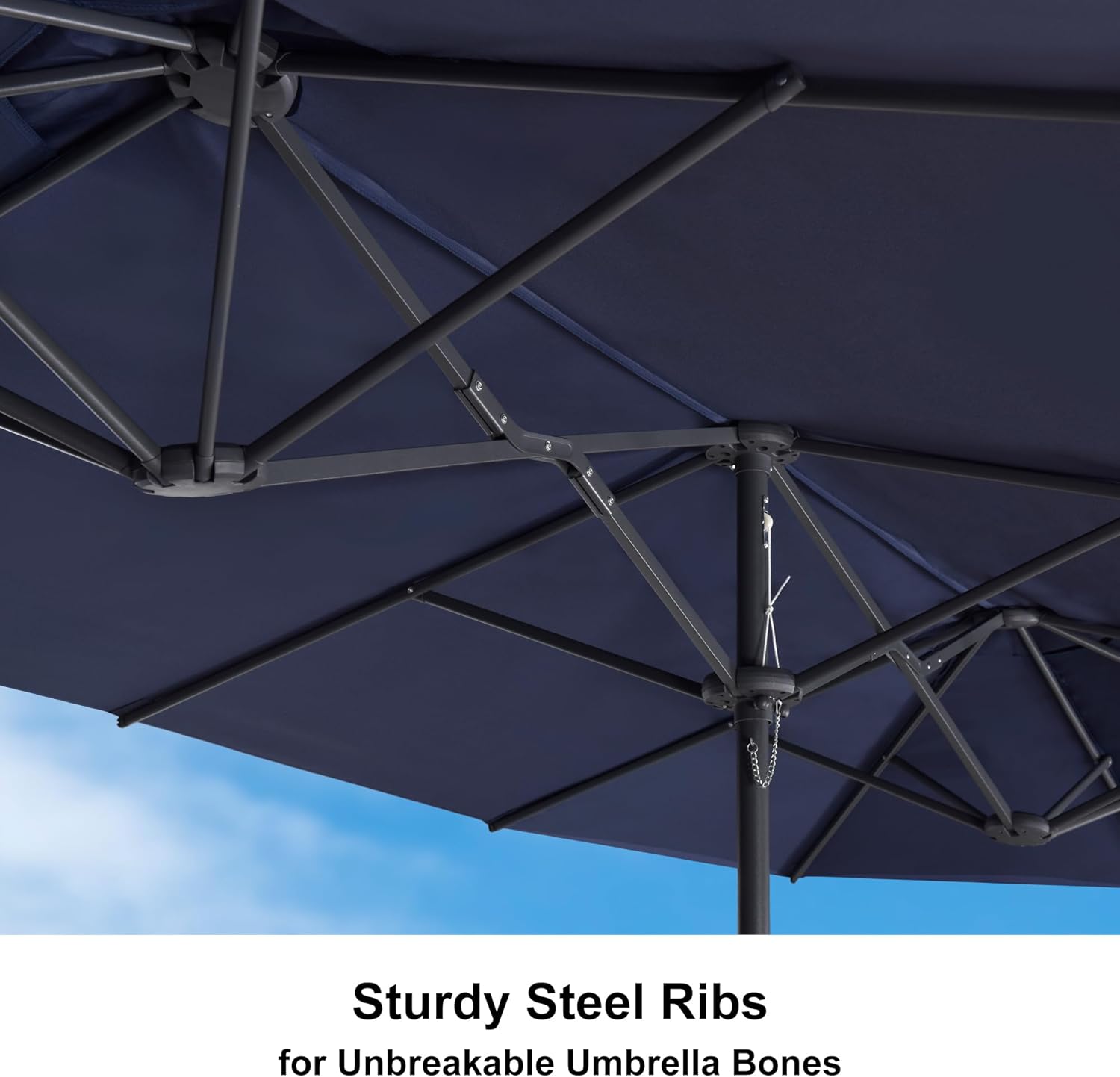 PURPLE LEAF 14ft Patio Market Umbrella Outdoor Double-Sided Umbrella with Base and Crank Rectangle Table Umbrella for Pool Deck Garden, Navy blue