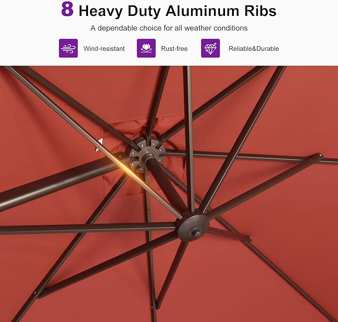 PURPLE LEAF 10' X 13' Patio Cantilever Umbrella Rectangle Umbrella Outdoor with Aluminum Offset Hanging and 360° Rotation for Pool Garden Deck Patio, Terra