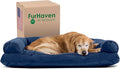 Furhaven Pillow Dog Bed for Large Dogs w/ Removable Bolsters & Washable Cover - Quilted Sofa - Navy (Blue), Jumbo/XL