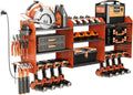Power Tool Organizer with Charging Station Wall Mount, 3 Layer Expanded Heavy Duty Garage Organization, 45.5 Inch Length Garage Tool Storage, 8 Drills, 2 Assemble Method, Orange