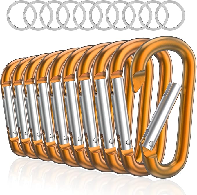 sprookber 3" Aluminum Carabiner D Ring, Caribeener Clips, Spring Snap Hook for Keychain Clip, Set of 10