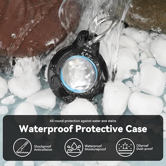 Upgrade Waterproof 2 Pack Airtags Holder with Apple Airtags Keychain, Hard PC Air Tag Case, Anti-Scratch & Shock Air tag Holder, Men's Women's Keyrings & Keychains-Black+Light Blue