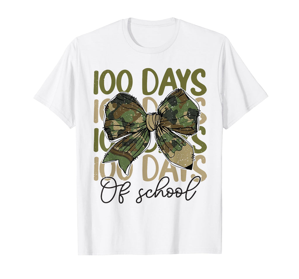100 Days School Camo Coquette Bow Pencil T-Shirt - Unique Graphic Unisex