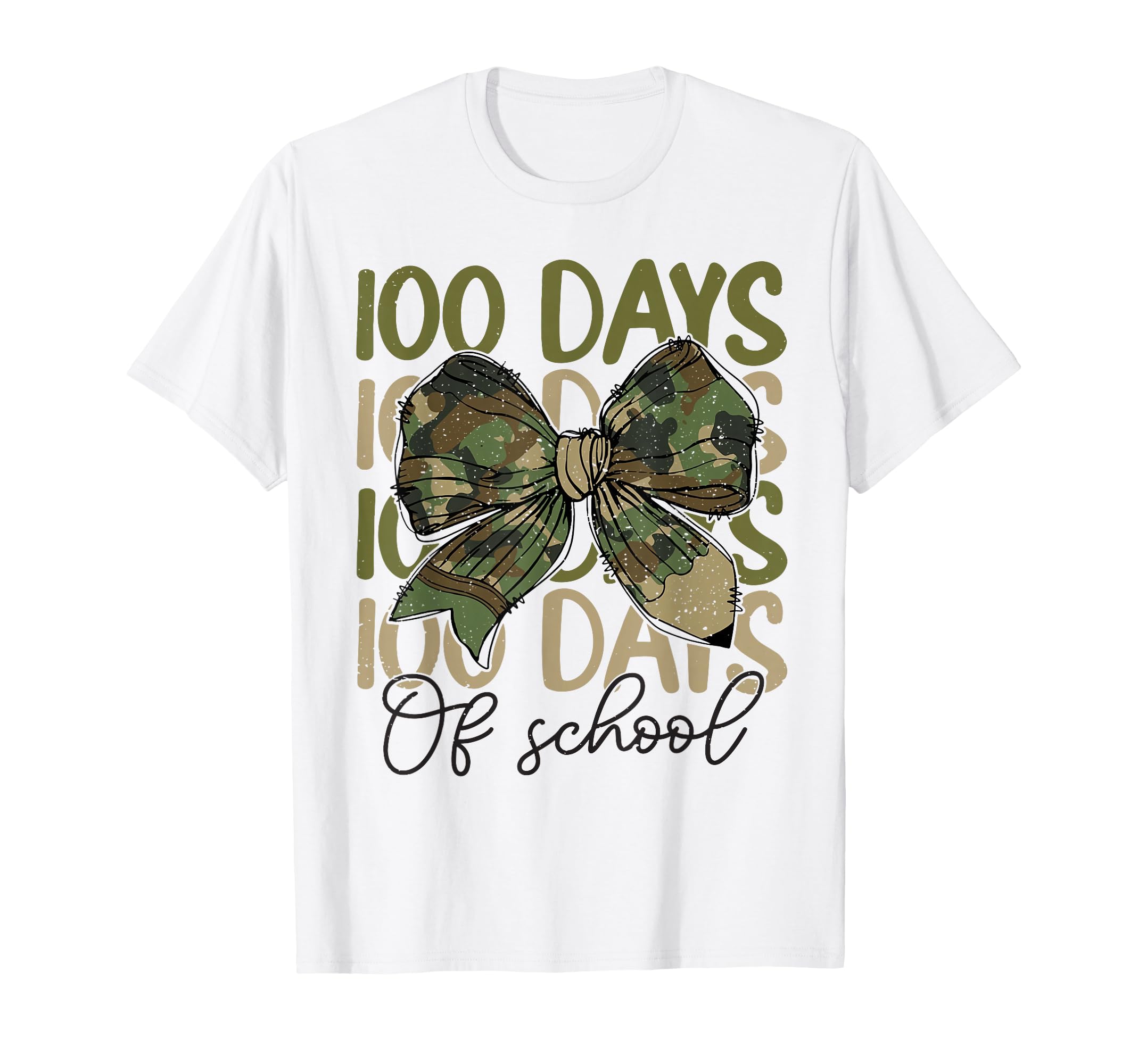 100 Days School Camo Coquette Bow Pencil T-Shirt - Unique Graphic Unisex