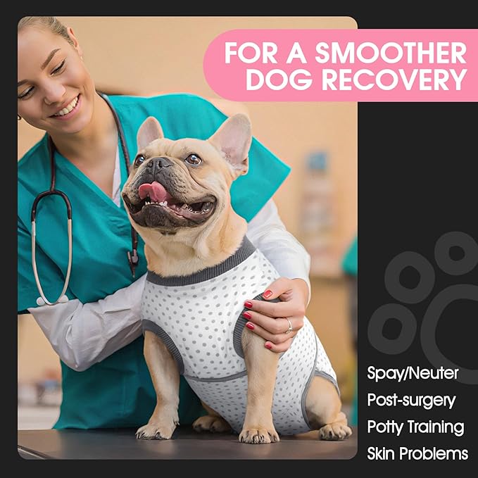 FUAMEY Dog Recovery Suit Male,Dogs Surgery Neuter Suits Puppy Spay Shirts for Female Protect Dog's Skin Anti Licking Abdominal Wounds Doggie Onesie Pet Bodysuit Alternative to Cone Polka Dot XL