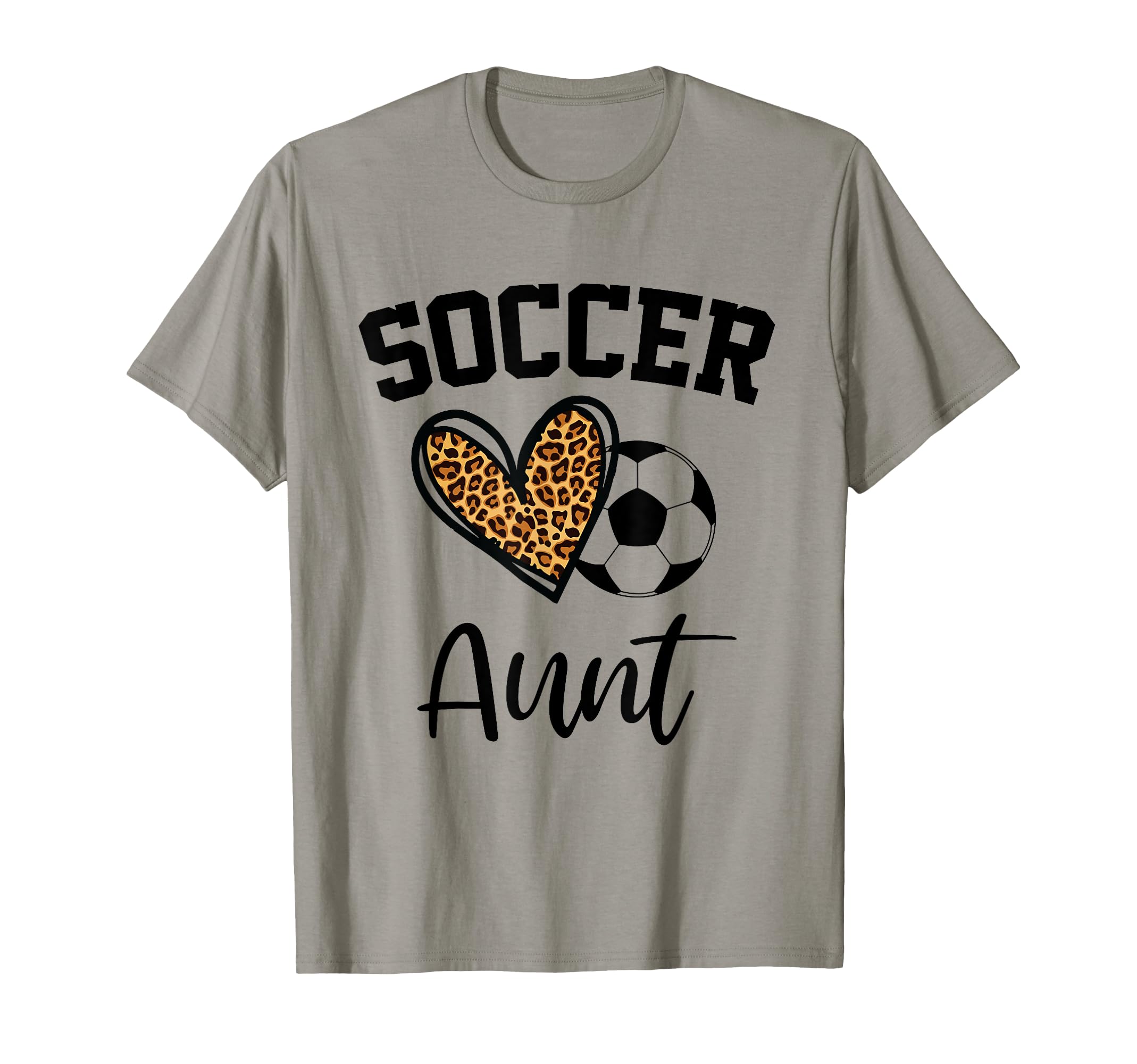 Soccer Aunt Leopard Heart Funny T-Shirt - Fun Novelty Design for Adults