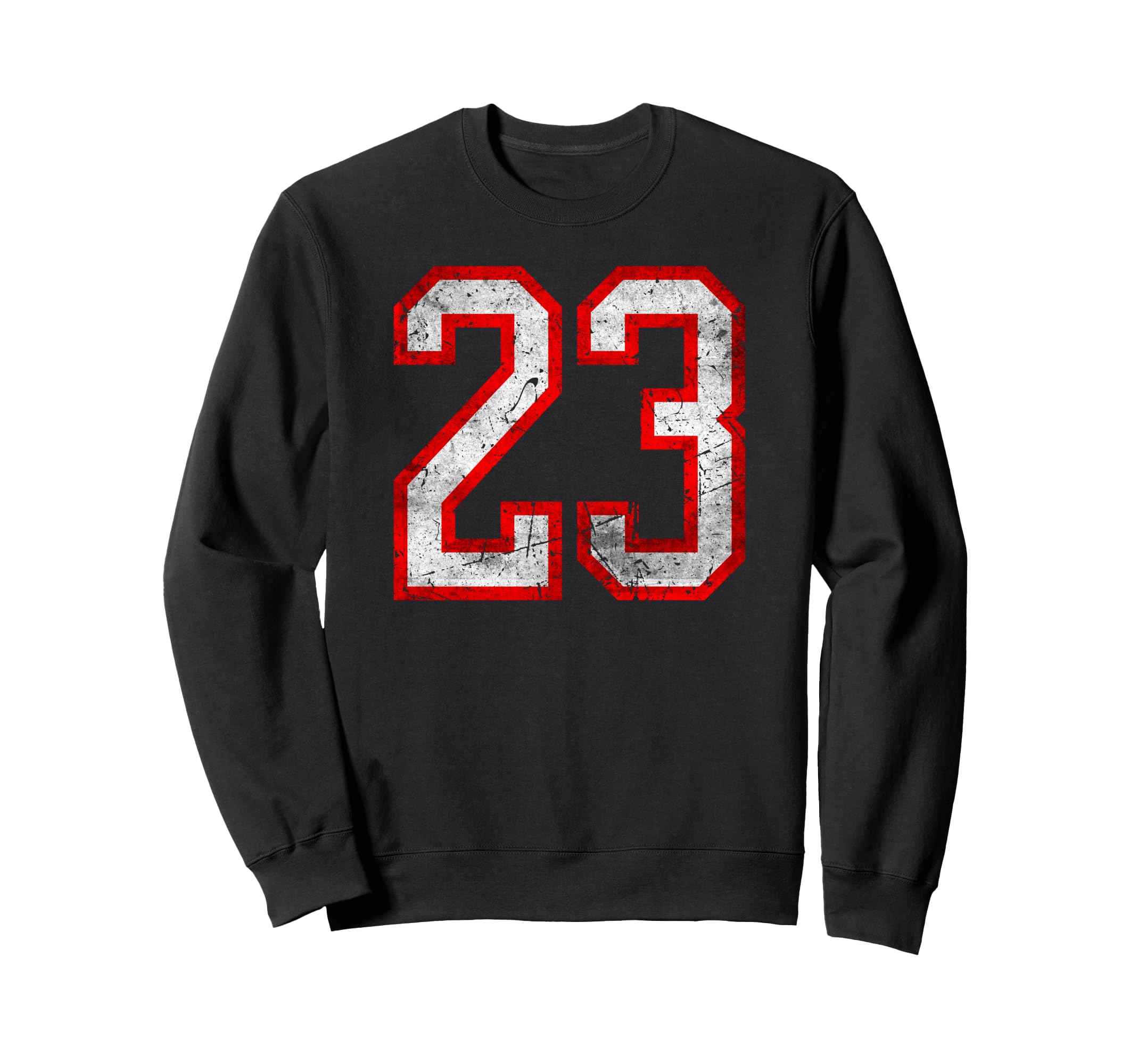 Distressed Number 23 White Red Sweatshirt - Unique Graphic for Adults