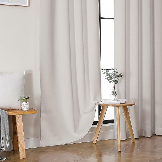 Simplebrand Ava Natural Blackout Curtains for Bedroom 90 Inches Long 2 Panels Set, Solid Privacy Energy Saving Living Room Window Treatment Curtains Blackout Drapes, W40 x L90 Inch, Natural