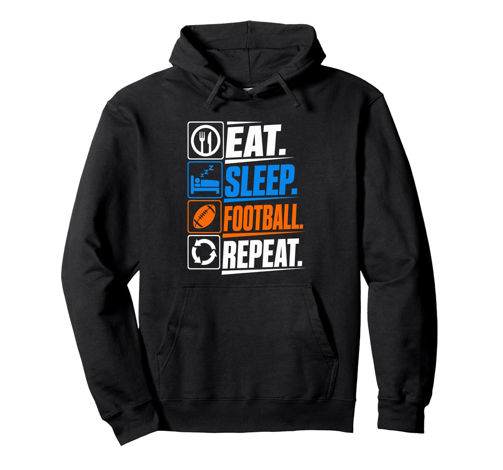 Eat Sleep Football Repeat Funny Sports Hoodie - Minimalist Print Unisex