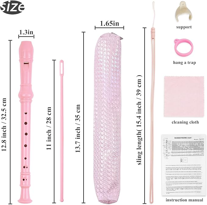 Recorder Instrument for Beginner Adults,8-Hole Soprano Descant Recorder Music Flute with with Cleaning Rod & Leather Case For Home Entertainment(2-Flash Woven Pink)