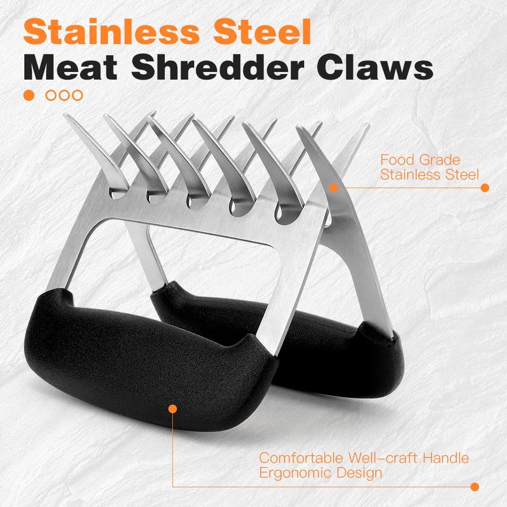 Meat Shredder Claws, 2 PCS Stainless Steel Meat Claws, Metal Pulled Pork with Handle Turkey Pork Chicken Shredder Tool Accessories for Men Grilling Cooking BBQ Serving