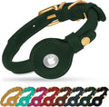 OOPSDOGGY Rolled Leather Dog Collar with Airtag Holder - Reflective Round Airtag Dog Collar - Soft Tracking Pet Collar for Small Dogs Puppy Cats Kitten (Green, XXL, 20"-24")