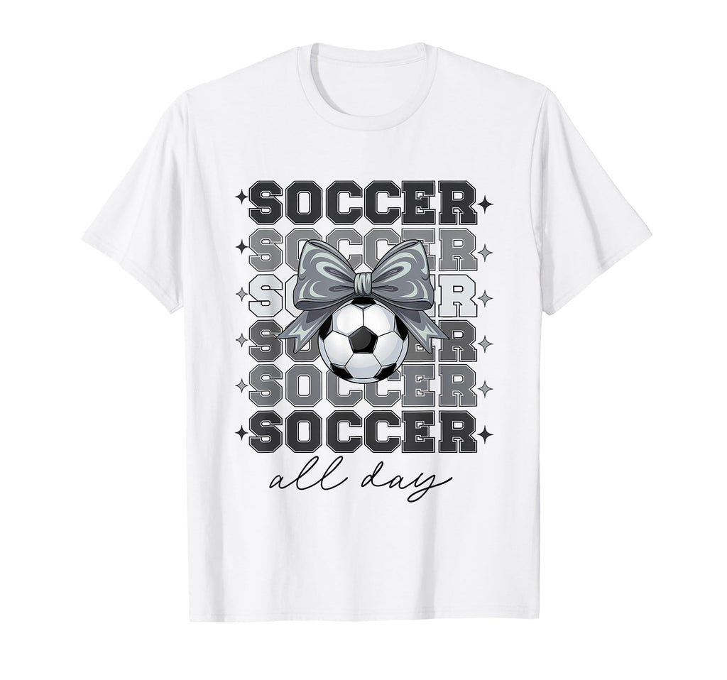 Groovy Soccer Coquette Bow Soccer All T-Shirt - Novelty Apparel for Adults