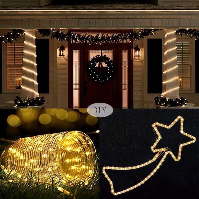 300 LED Solar Rope Lights Outdoor 99 FT Bright Solar Garden String Lights Durable 8 Modes Outdoor Fairy Lights Waterproof Solar Garden Decorative Lights for Fence Patio Decor (Warm)