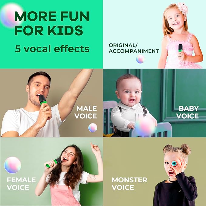YLL Mini Karaoke Machine for Kids Adults, Portable Bluetooth Speaker with 2 Wireless Microphones, Birthday Gifts Toys for Girls Boys Ages 3, 4, 5, 6, 7, 8, 9,10,11,12+ Years Old Toddler (Green)