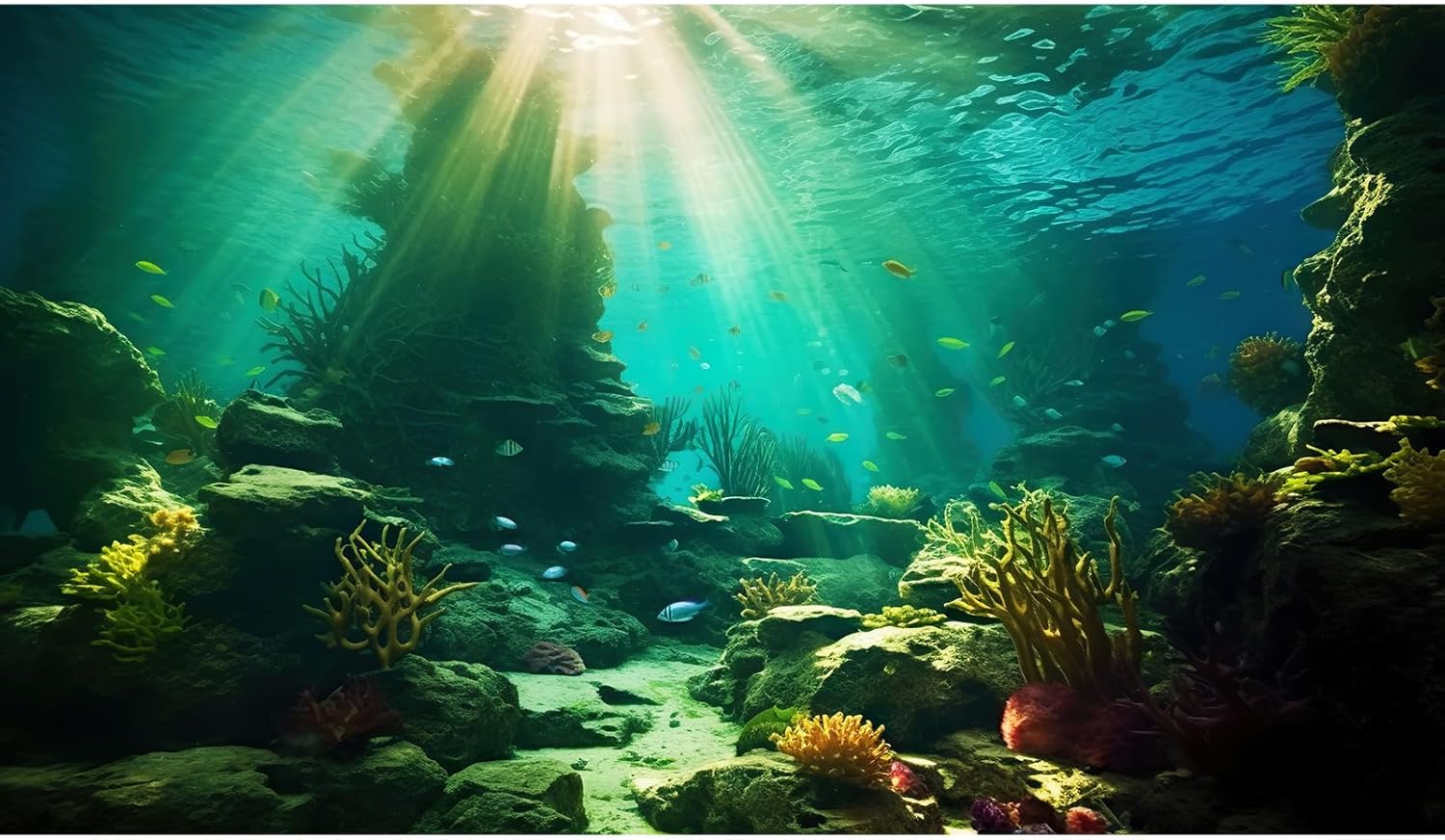 Ocean Floor Fish Tank Background Under The Sea Coral Reef Aquarium Background Tropical Fish Terrarium Backgrounds Underwater Rock Cave Sunray Fish Tank Backgrounds Decorations 30x18in