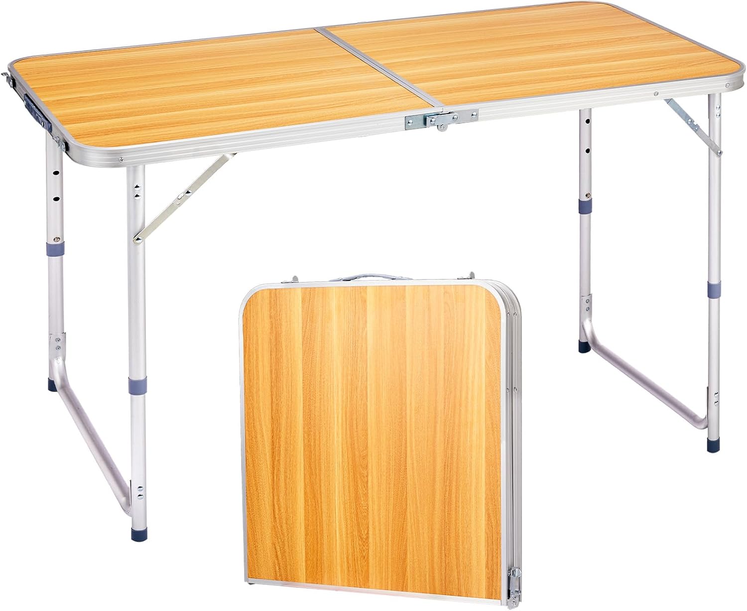 Outvita 4ft Portable Folding Camping Table, Outdoor Waterproof Adjustable Height Table, Aluminum Lightweight Suitcase Foldable Table for Picnic BBQ Beach Dining