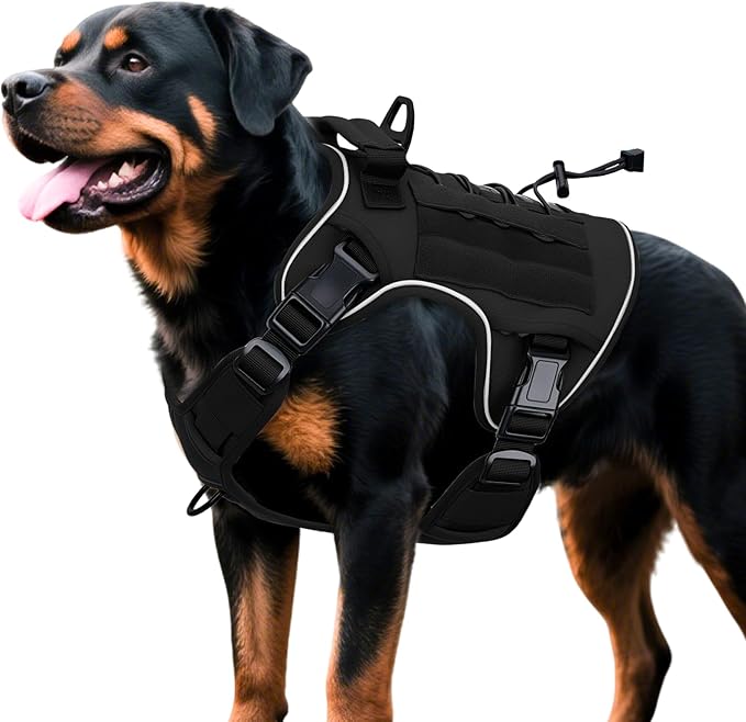 Heavy-Duty Tactical Dog Harness for Large Dogs, No Pull Adjustable Reflective Pet Vest with Molle System, K9 Military-Grade Control for Service Training, Outdoor & 10+ Breeds, Black, XX-Large