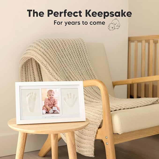 Baby Hand and Footprint Kit - Clay Handprint Keepsake Frame, Newborn Nursery Picture Frame, Personalized New Mom Gifts for Baby Shower & Registry (Alpine White)