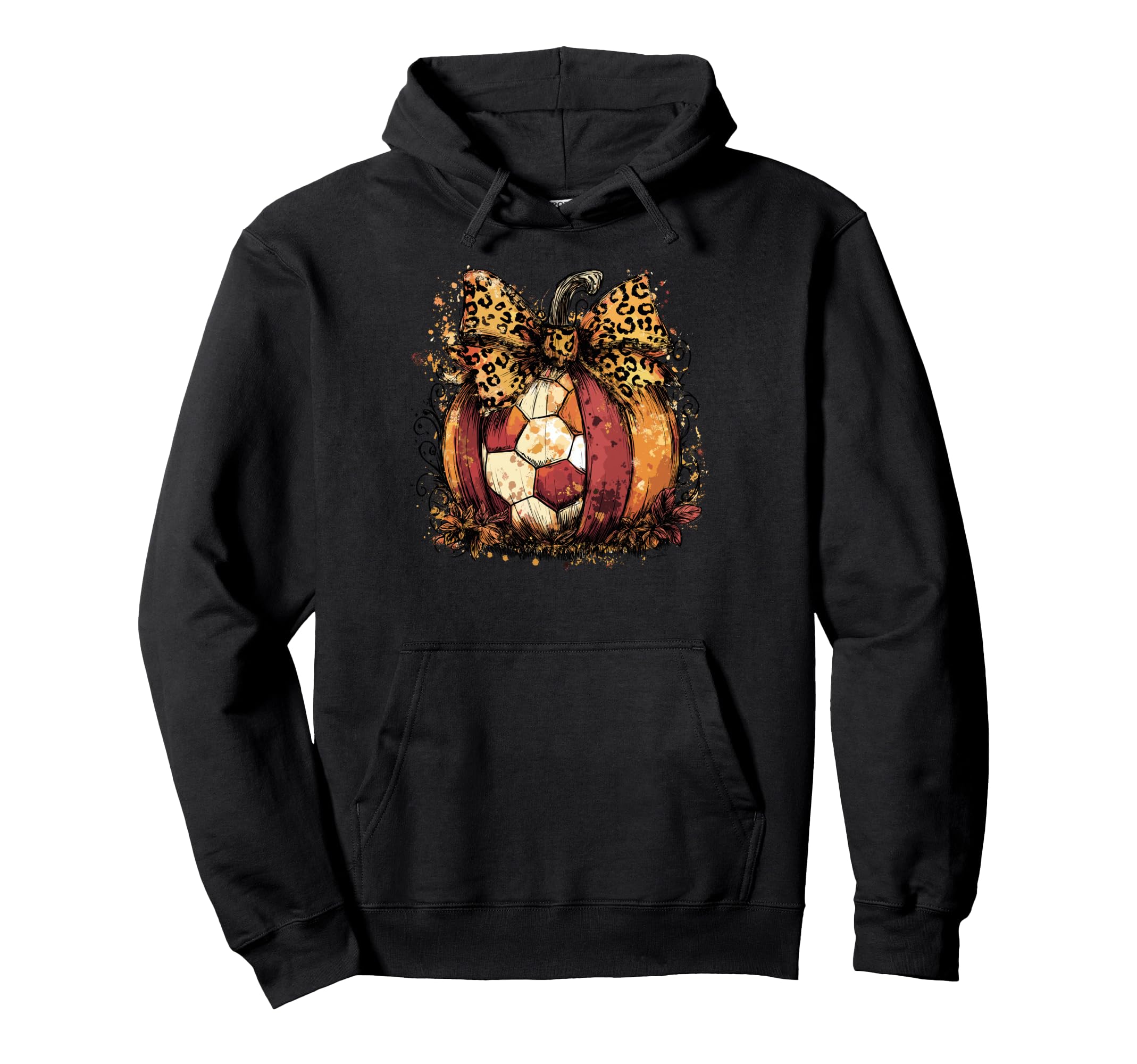 Fall Soccer Leopard Pumpkin Coquette Bow Hoodie - Unique Graphic for Adults