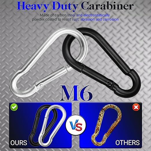 2.36" Spring Snap Hook Carabiners, 12 Pcs Galvanized Steel Black Small Carabiner Clip, Keychain Clip, Quick Link Key Chain for Hammock Swing Set Outdoor Travel, Camping, Fishing, Hiking