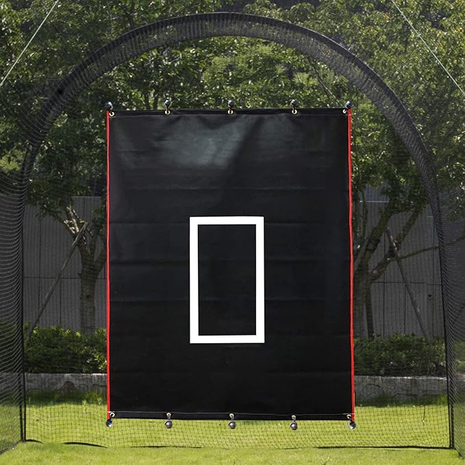 Baseball Batting Cage Backstop with Strike Zone Target - Heavy Duty 4x6/6x8FT PVC Backstop Net for Pitching Practice Backyard Training