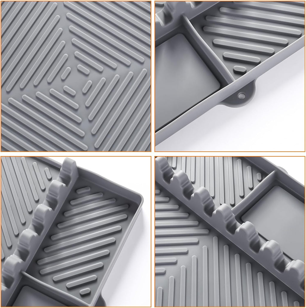 Griddle Mat Barbeque Grill Accessories Tools for Blackstone, Side Shelf Mat Grill Pad for Outdoor Grill Kitchen Counter Spatula Silicone Mat with Drip Pad for Kitchen, Cooking, Countertop (Grey)