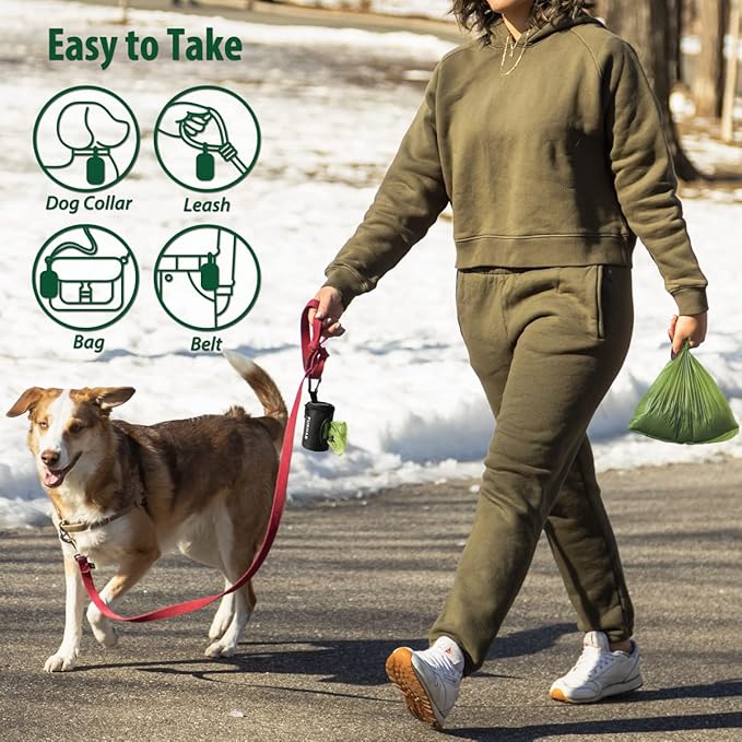 Dog Poop Bag Holder for Leash Doggie Waste Bag Dispenser Soft Fabric Puppy Potty Carrier Small Doggy Zipper Pouch with Carabiner Clip with 1 Roll of Pet Trash Bags, Black