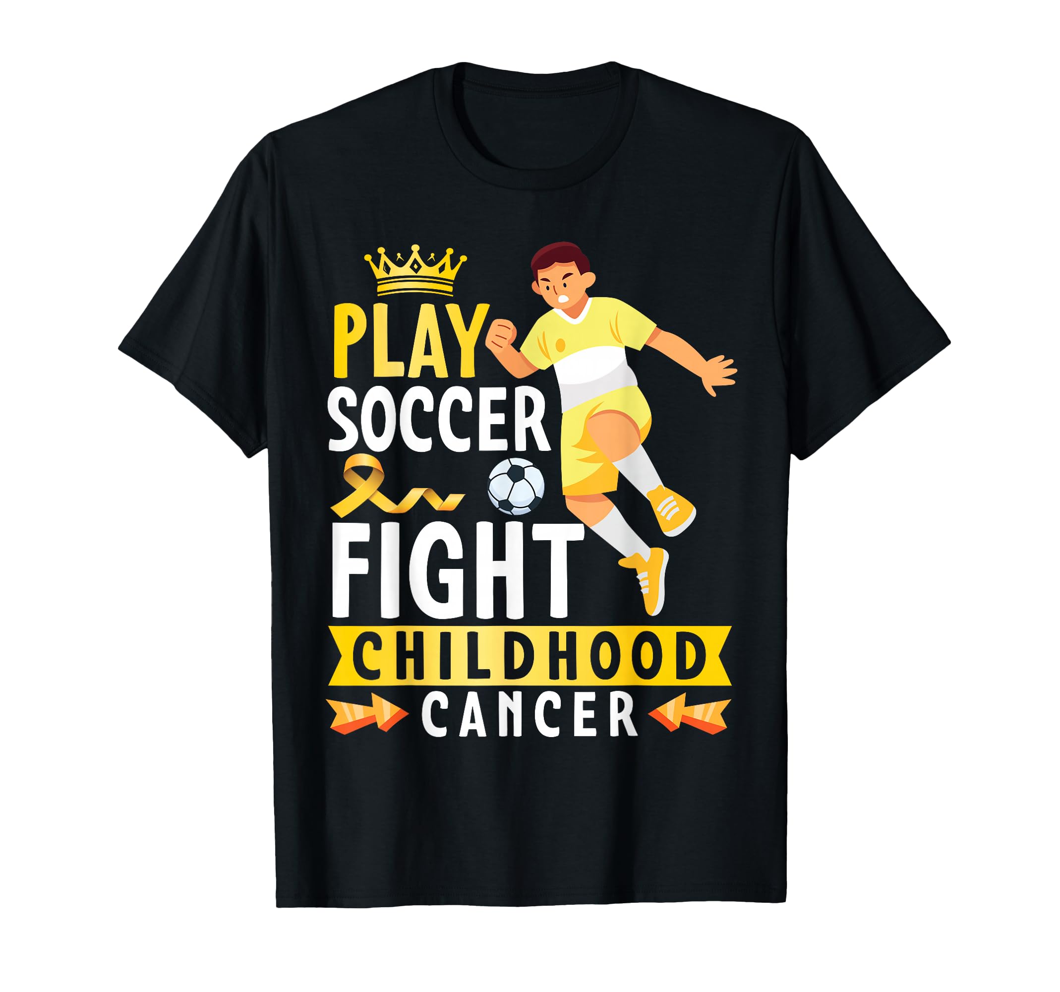 Play Soccer Fight Childhood Cancer Gold T-Shirt - Trendy Graphic Unisex